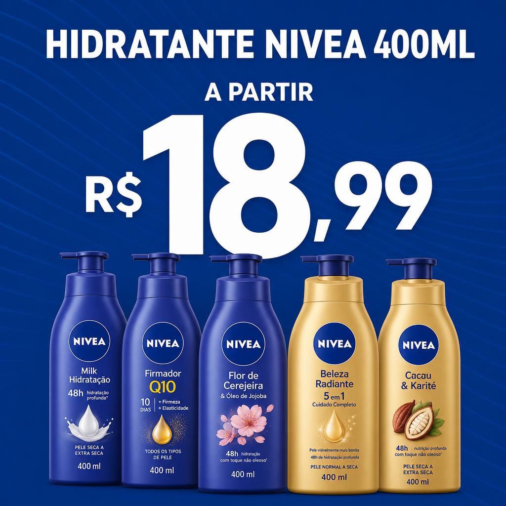 Hidratante Nivea 400ml a partir de R$ 18,99
